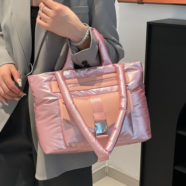 2025 New cotton-padded jacket bag, women's simple checkered space cotton handbag, niche, lightweight and casual single-shoulder crossbody bag Specification drawing
