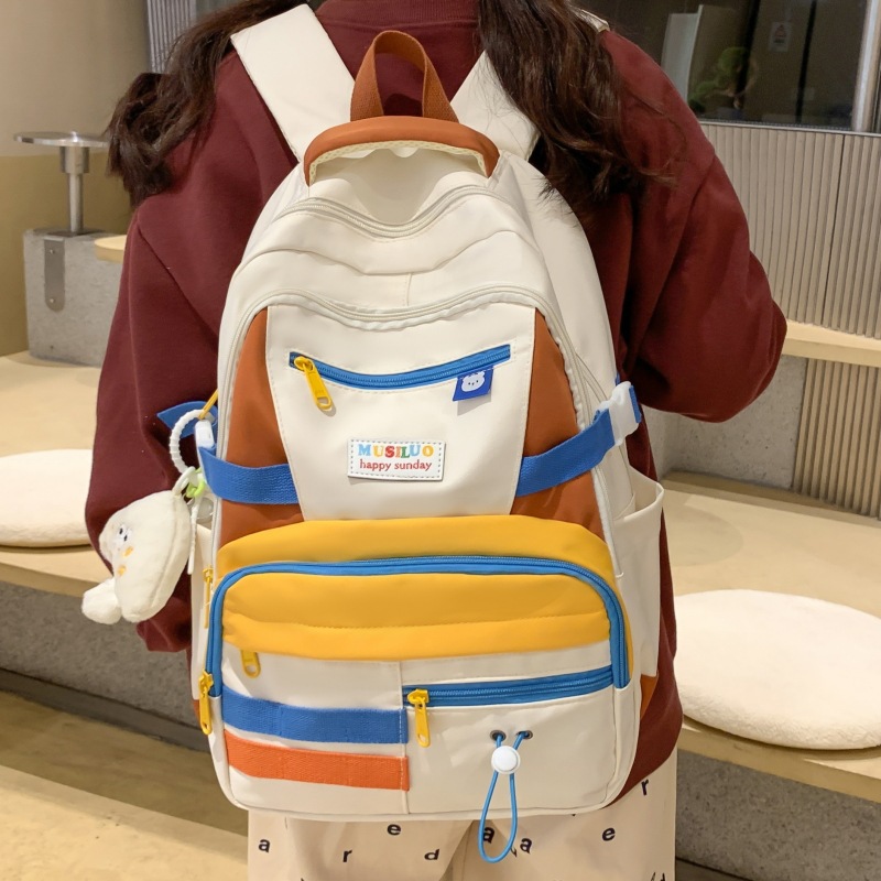 Funny and mischievous girl backpack, American retro high school bag, Harajuku style junior high school student color-blocking campus backpack Specification drawing