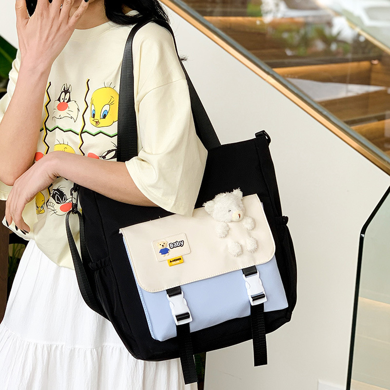 Large-capacity bag for girls, design sense, student class bag, casual and simple single-shoulder bag, color-blocking tutorial bag, tutorial bag for girls Specification drawing