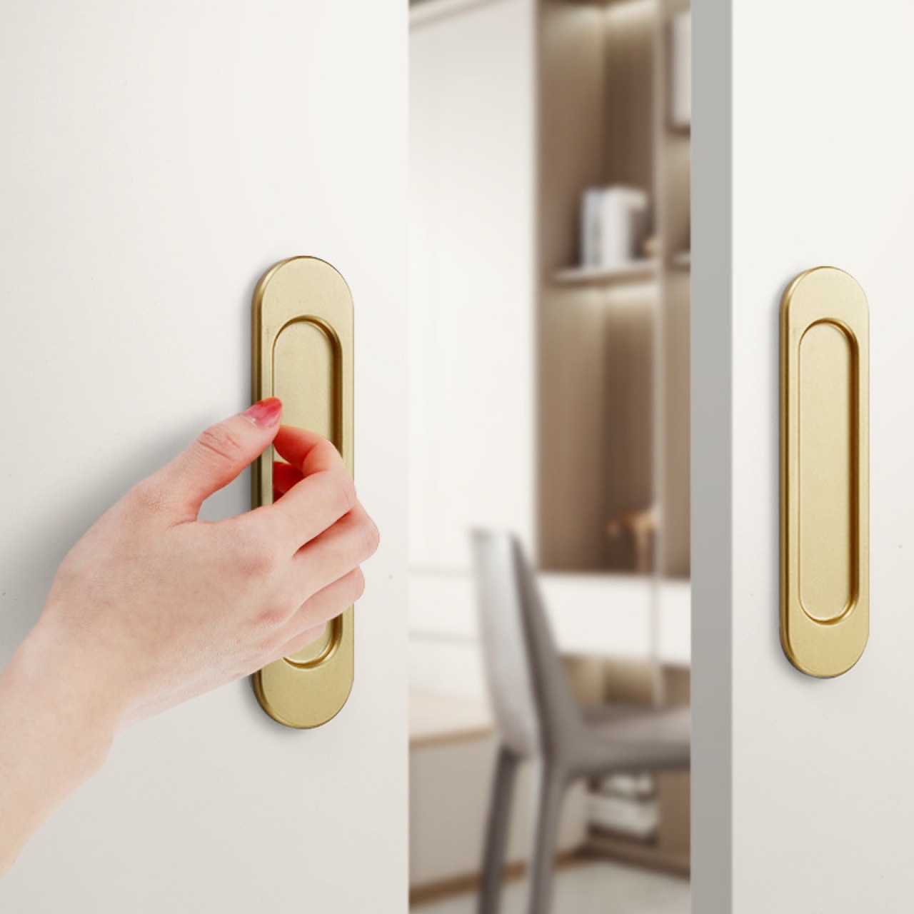 Non-drilling adhesive sliding door handle, gold, black, gray, warehouse door, glass door, kitchen door, drawer invisible handle details Picture