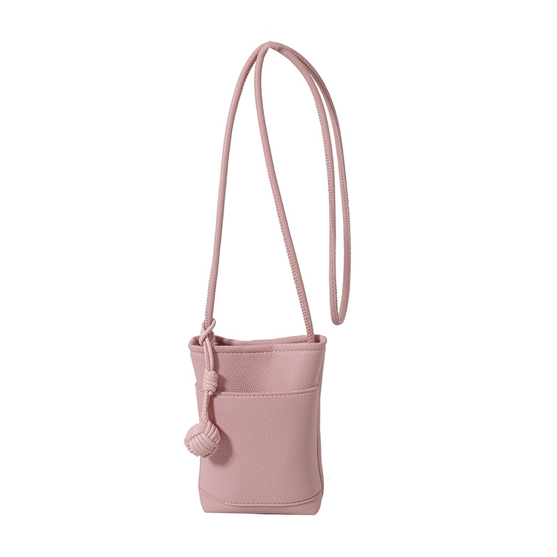 Summer 2024 new pu leather lychee pattern mobile phone bag, mini crossbody bag, solid color simple single-shoulder bag, small bag Item Picture