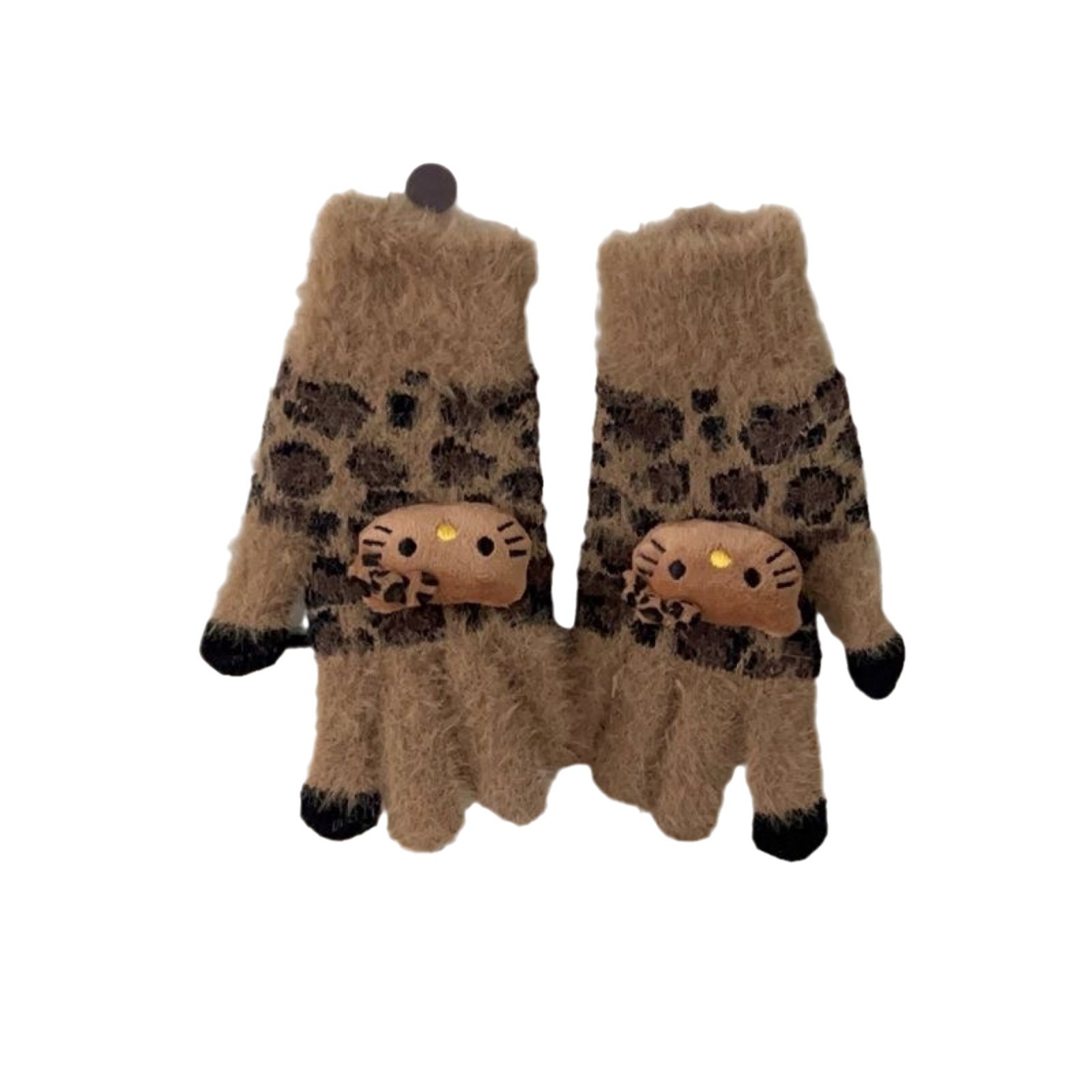 Best-selling leopard print series plush gloves, ins winter fleece gloves, warm gloves, windproof and cold-proof neck-hanging gloves Item Picture