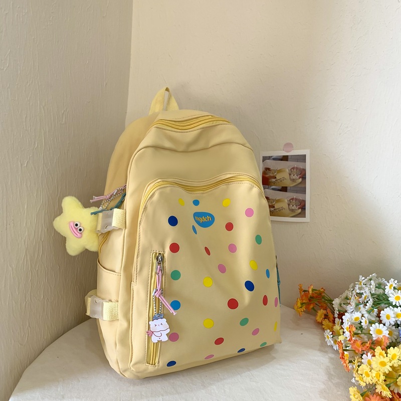 Korean polka dot printed dopamine backpack, cute and sweet student schoolbag, junior high school and senior high school campus travel backpack Application Scenario