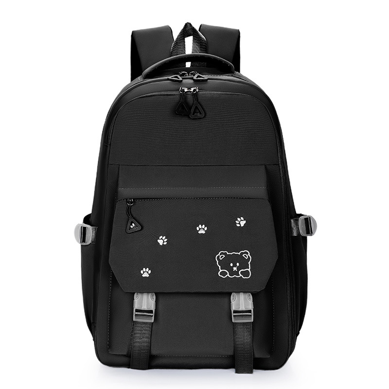 New backpack for primary school students with bear prints, casual and cute children's schoolbag, simple and durable campus backpack details Picture