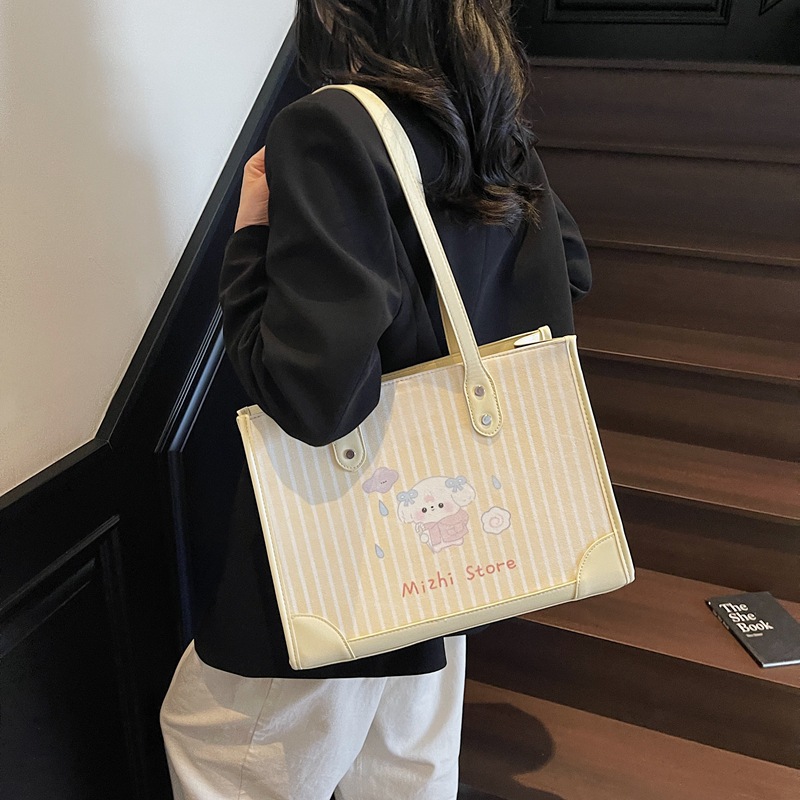 Fashionable and trendy cartoon pattern hand-held underarm bag for women 2025 new style fabric striped versatile large-capacity single-shoulder bag Specification drawing