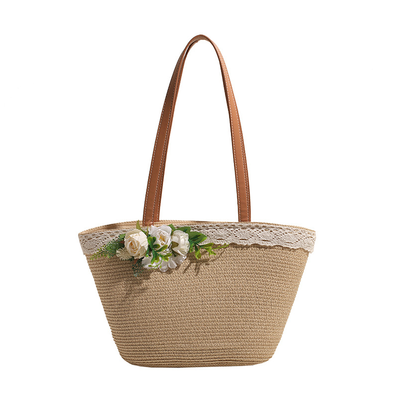 The 2025 new niche design straw-woven color-blocking tote bag is a trendy and versatile single-shoulder underarm bag for women this year Item Picture