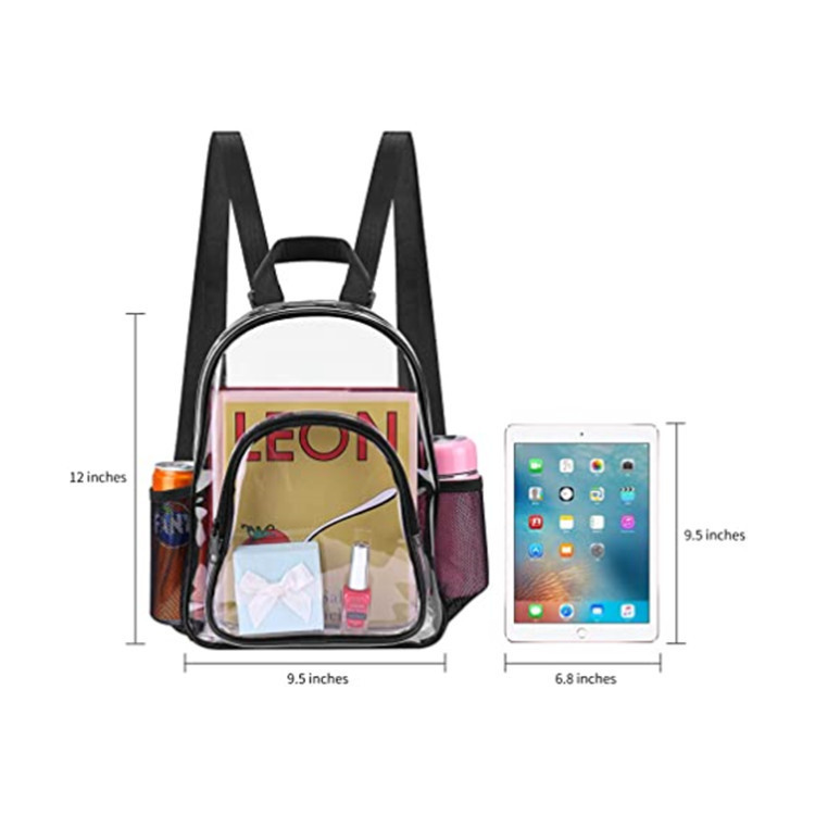 Amazon cross-border PVC transparent backpack, male and female student schoolbag, outdoor portable large-capacity fashionable sports backpack Specification drawing