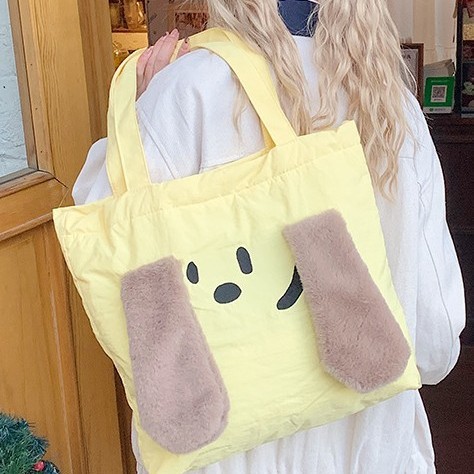 Cute cream-stuffed, fluffy, cotton-padded, large-capacity single-shoulder canvas bag, Tote, large-capacity casual design cartoon bag Specification drawing