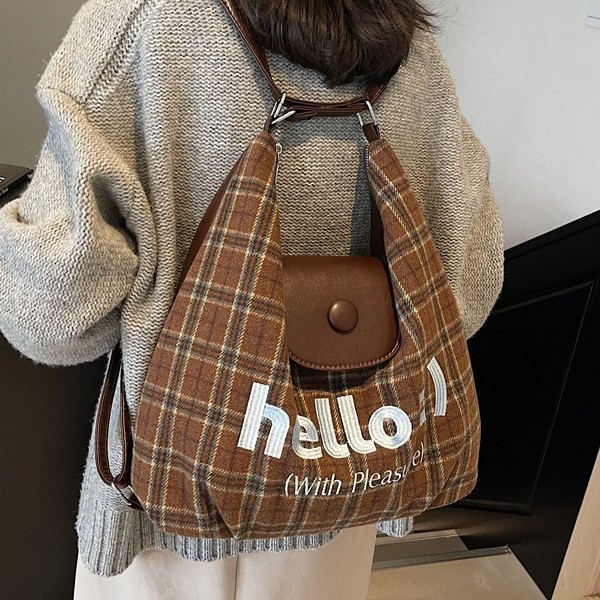 Korean style French check pattern autumn and winter retro backpack, trendy and fashionable large-capacity single-shoulder bag full figure