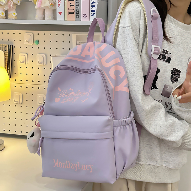 Cute and versatile letter schoolbag for female students, fashionable and casual class backpack, high appearance level, lightweight travel backpack for female students details Picture