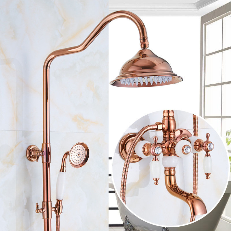American-style all-copper natural jade rose gold shower head set, European-style antique retro hot and cold water faucet Specification drawing