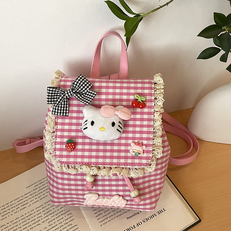 Fresh and cute handbag, new style of cloth doll lace edge backpack, large-capacity schoolbag for girls, student backpack details Picture