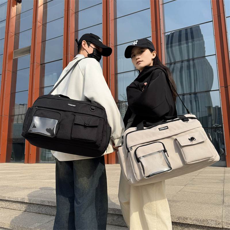 Large-capacity business travel bag for both men and women, multi-functional hand-held canvas luggage bag with shoe compartment and dry and wet separation sports bag full figure
