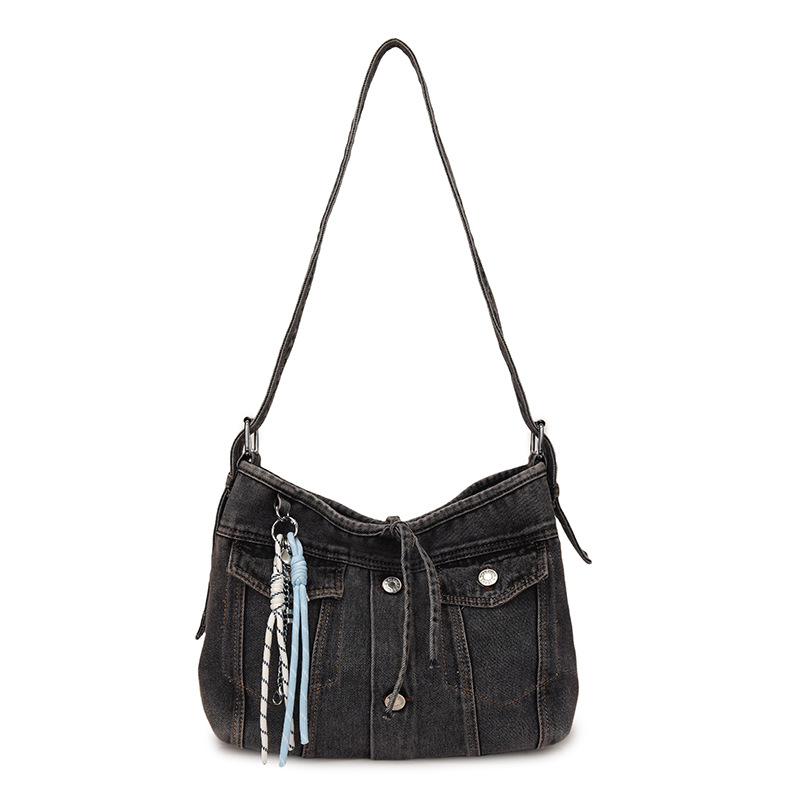 This summer retro denim tote bag exudes a dazzling and stylish vibe. It's a student casual crossbody bag for commuting to school Item Picture