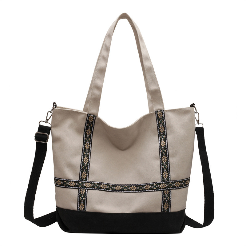 2025 Large-capacity Tote bag, campus student shopping bag, new canvas bag, simple and casual solid color women's bag Item Picture