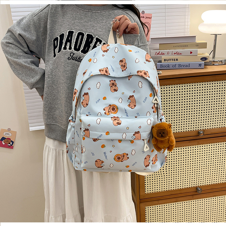 Fashionable and simple Capibara printed backpack for students, high appearance level and large capacity for junior high school students details Picture