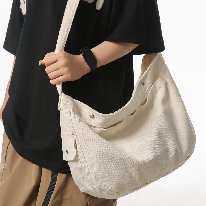 Japanese-style canvas bags for women, large-capacity crossbody bags, college student class backpacks, laid-back single-shoulder bags for women full figure