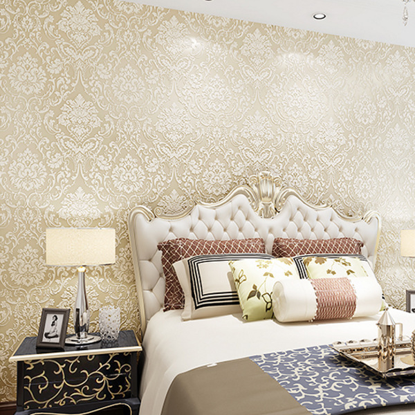 European-style three-dimensional thickened Damascus non-woven fabric wallpaper, living room, bedroom, room, TV background, wall paper with glue details Picture