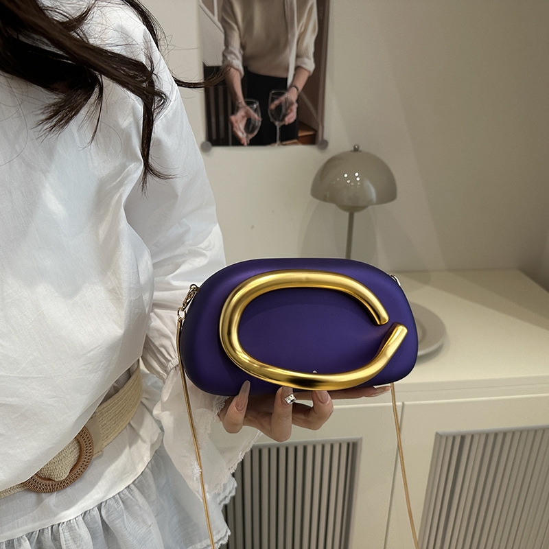 2025 New European and American trend round box hand-held dinner bag mini small bag, retro metal handle single-shoulder crossbody bag full figure