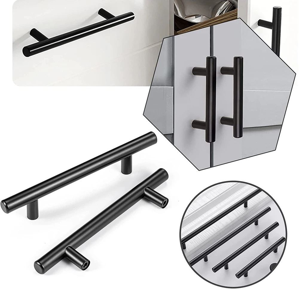 Black T-shaped handle, round handle, wardrobe and cabinet stainless steel handle, hollow door handle, furniture stainless steel handle full figure