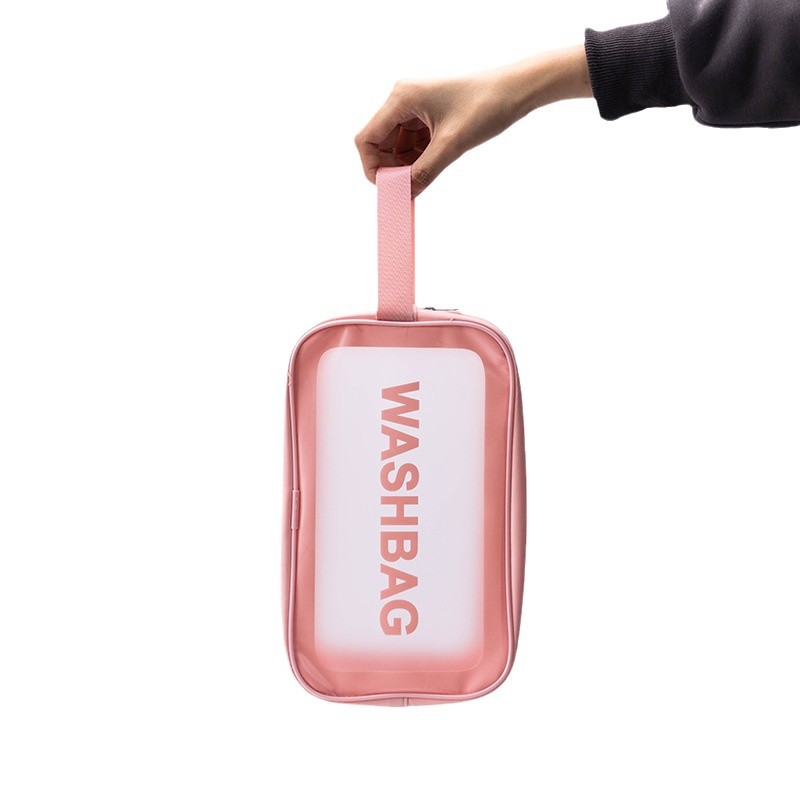 pu matte makeup bag, Korean-style large-capacity portable hand-held travel toiletry bag, storage transparent cosmetics storage bag Item Picture