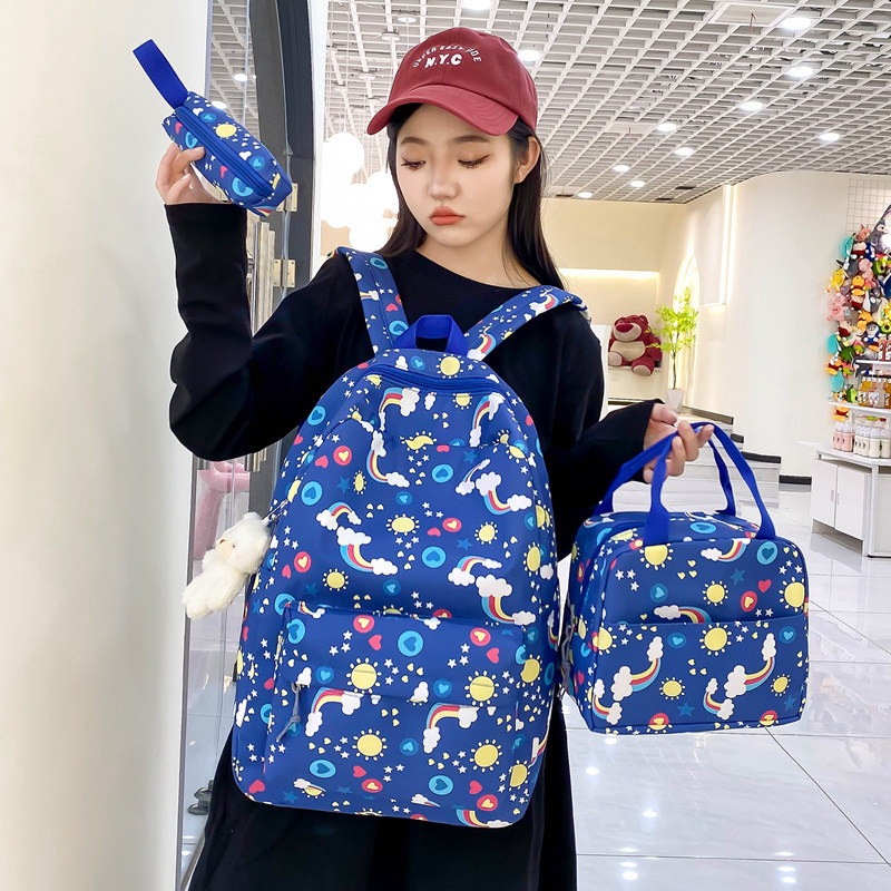 Three-piece set of foreign trade backpack for female students, Korean style simple and casual backpack, large-capacity schoolbag for primary and secondary school students Specification drawing