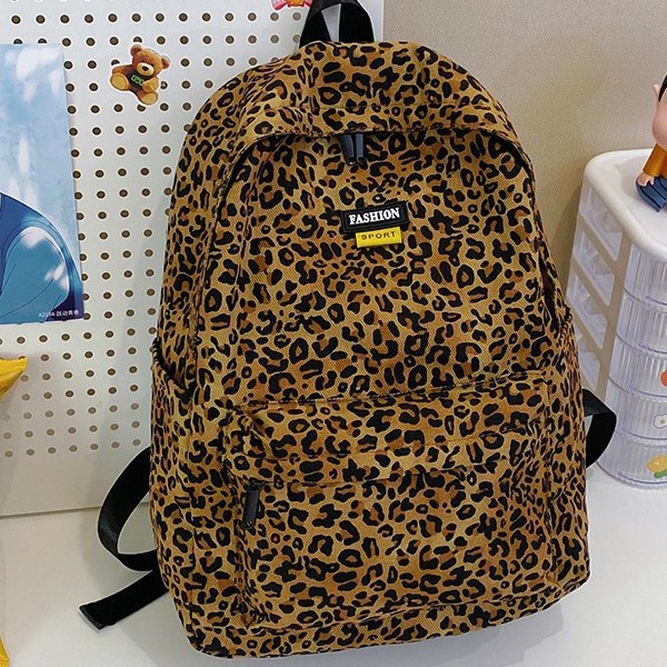 Leopard print Ins-style large-capacity schoolbag, a new trendy and niche backpack for female college students, and a backpack for male junior and senior high school students details Picture