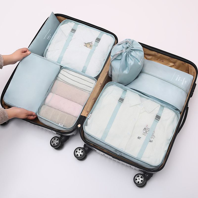 New twill waterproof storage bag travel organization and classification 7-piece set dust-proof large-capacity clothing classification storage bag full figure