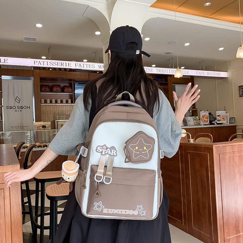 Color-blocking large-capacity schoolbag for junior high school students, Japanese-style backpack for high school students, cute and fresh, forest-style backpack for girls details Picture