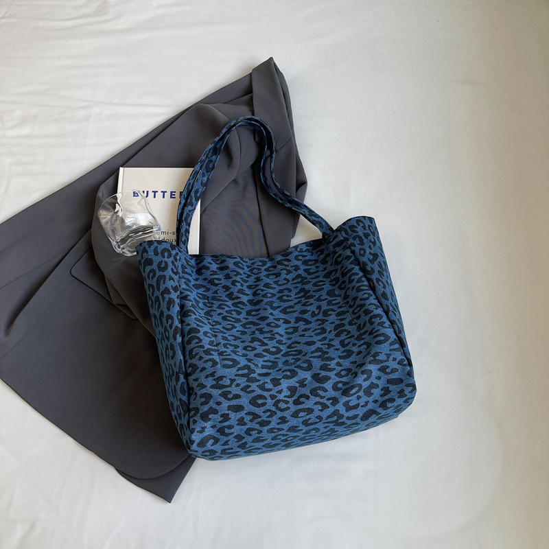 Large-capacity leopard print single-shoulder underarm canvas bag for women, 2024 new style, laid-back and casual tote bag Specification drawing