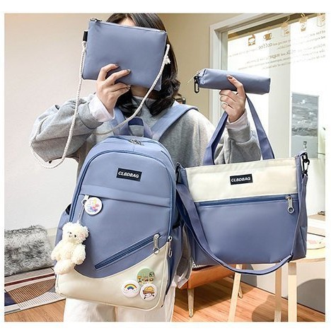 High appearance level Korean-style schoolbag for primary and secondary school students, girls' campus, Japanese-style large-capacity four-piece backpack, outdoor backpack Specification drawing