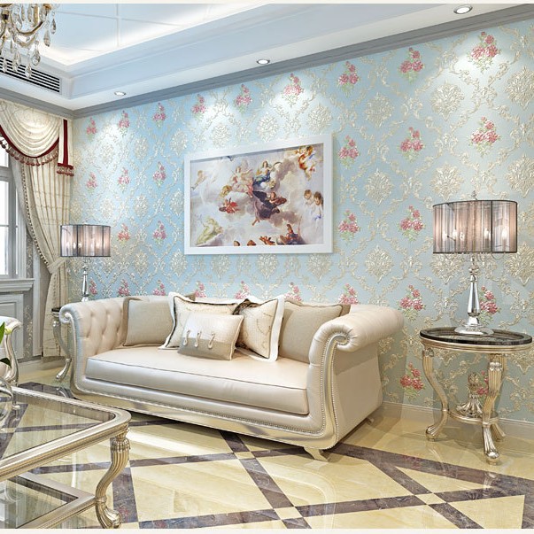 Non-woven fabric simple modern wallpaper 3D stereoscopic luxurious country European-style warm bedroom, living room and wedding room background wallpaper details Picture