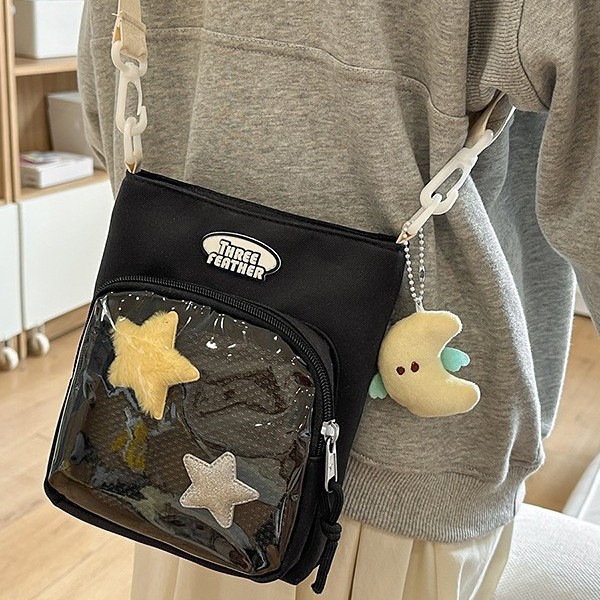 Japanese cute girl students carry girl bags, transparent pain bags for girls, crossbody single-shoulder bags, and mostly cartoon crossbody bags details Picture