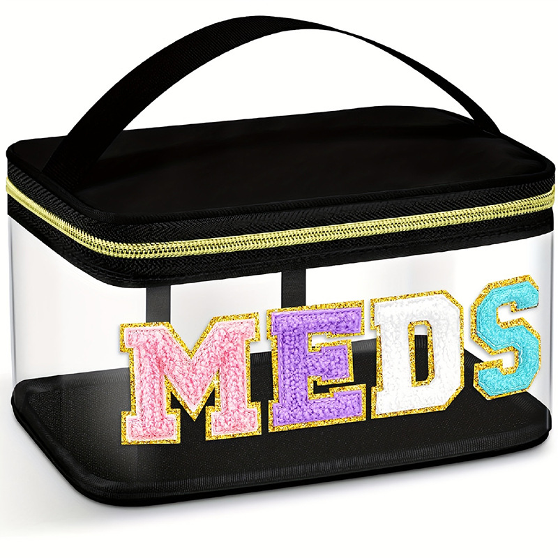 Customized Amazon cross-border embroidery storage bag, PVC letter makeup bag, travel toiletry bag, large-capacity makeup bag Item Picture