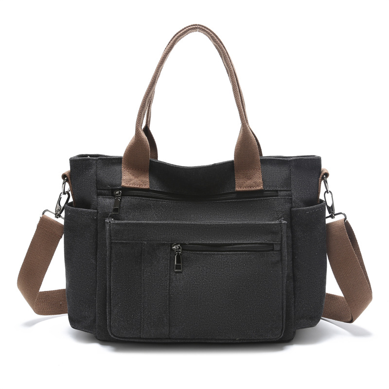 Cross-border women's canvas single-shoulder bag, large-capacity handbag, tote bag, Korean-style casual and lazy crossbody bag under the armpit Item Picture