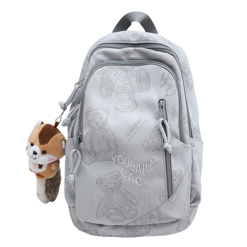 Junior high school outdoor girls' high appearance level printed bear college student backpack, new style backpack, cute backpack Item Picture