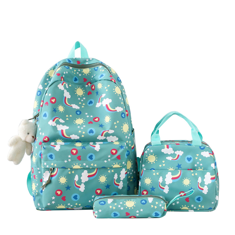 Three-piece set of foreign trade backpack for female students, Korean style simple and casual backpack, large-capacity schoolbag for primary and secondary school students Item Picture