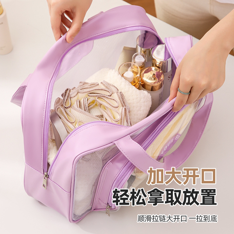 Storage pvc toiletry bag, hand and shoulder bag, dry and wet separation bag, swimming and fitness bath bag, waterproof makeup storage Application Scenario