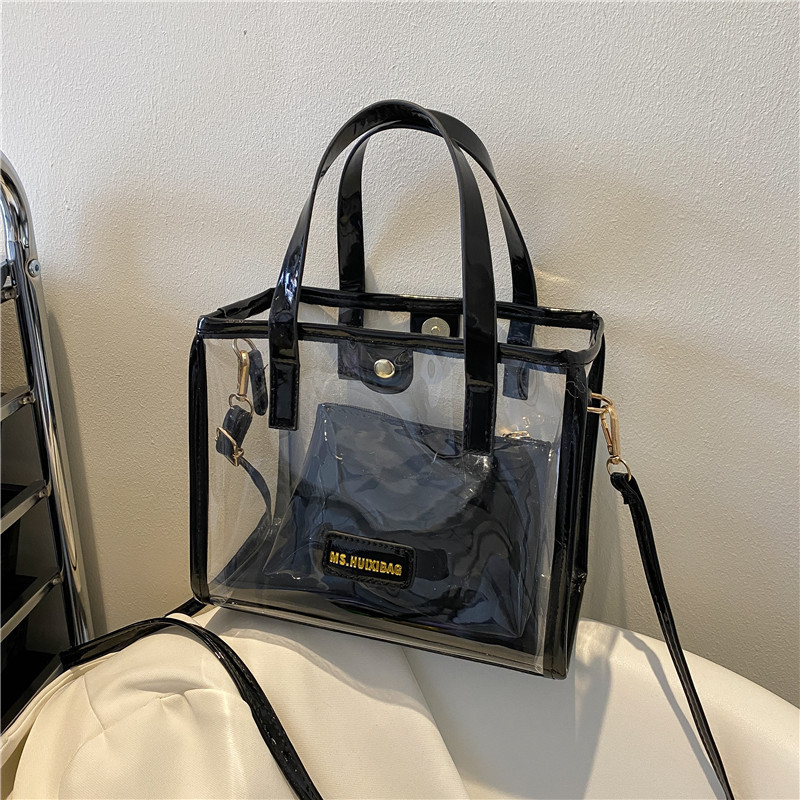 European and American large-capacity fashionable transparent handbags, jelly beach bags, mother-daughter buns, mother bags, single-shoulder tote bags Specification drawing