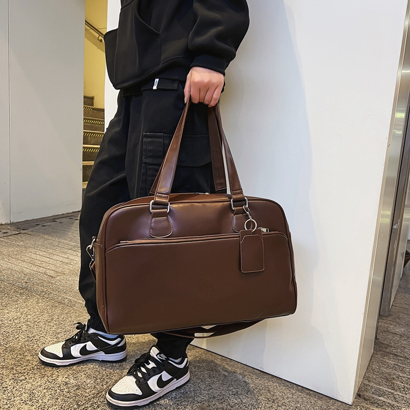 New PU hand-held large-capacity travel bag for men and women, long and short business trip luggage bag, trendy casual yoga and fitness bag Specification drawing