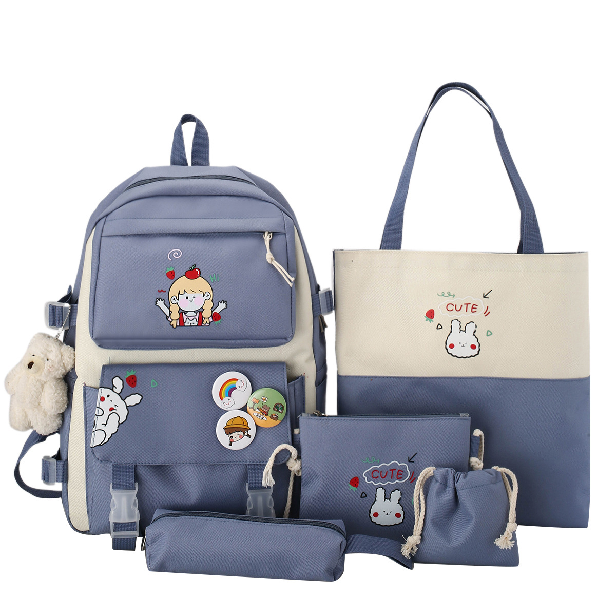 New canvas backpack set, Korean-style casual primary school backpack, large-capacity junior high school student backpack wholesale Item Picture