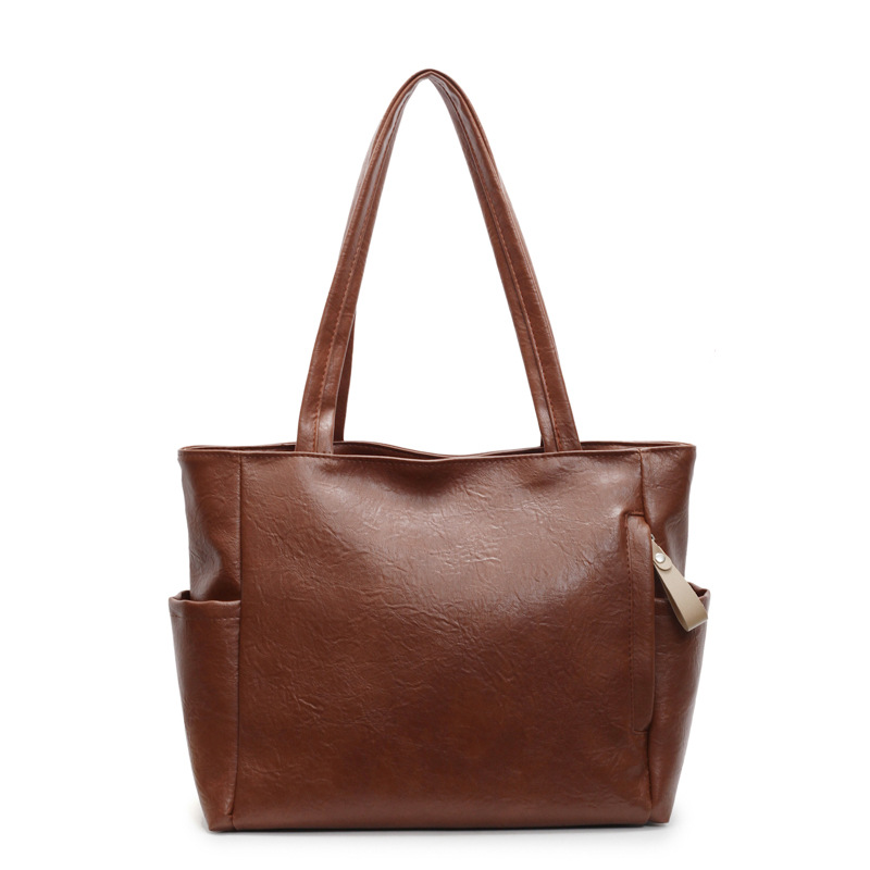 Korean version PU bag, blank single-shoulder bag, new solid-color handbag, large capacity, high-end sense, fashionable and versatile tote bag Item Picture