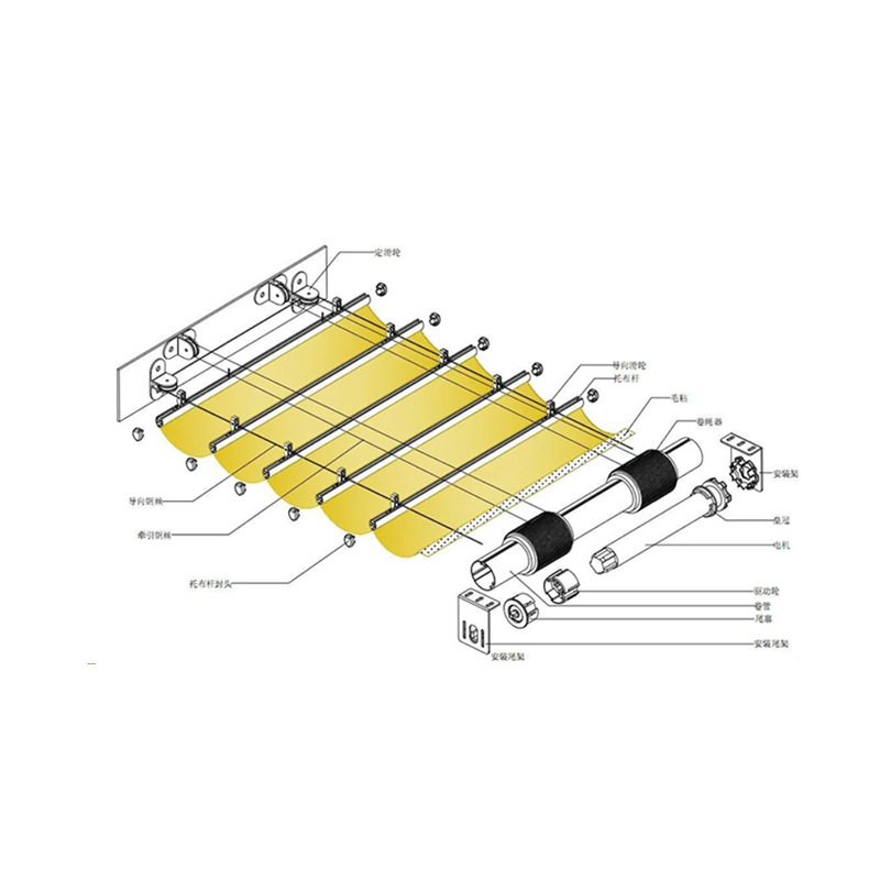 Sunroom sunshade top curtain, electric folding sunshade, hotel terrace heat insulation wavy folding ceiling curtain Item Picture