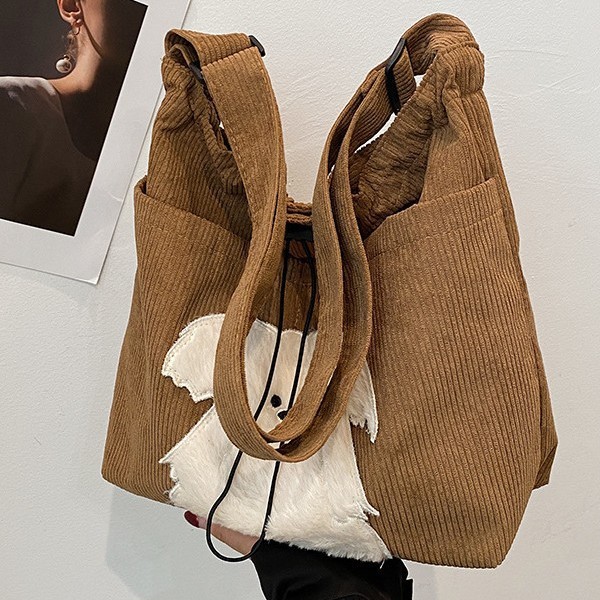 Xigao Di Puppy Bag Autumn and Winter New corduroy crossbody bag for women, large-capacity Korean version of commuter women's single-shoulder bag details Picture