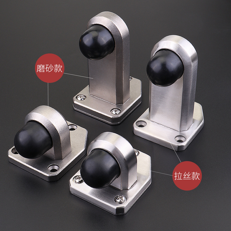 Anti-collision door top, no need for drilling, 304 stainless steel door stop, silicone door stop, bathroom door, glass door, rubber door bump details Picture