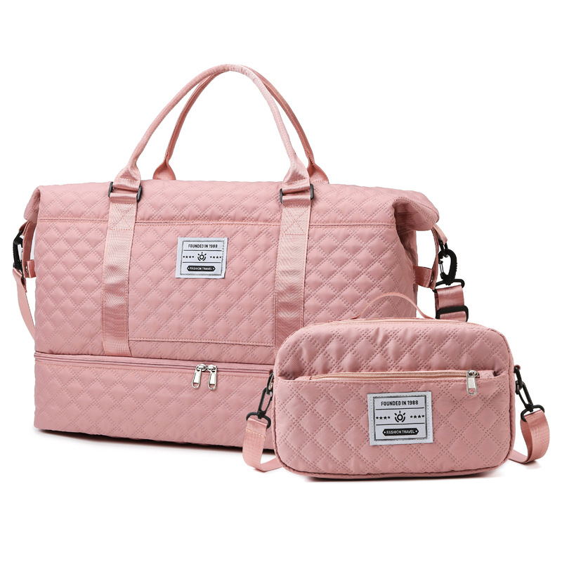 Travel bag, Korean version, large capacity diamond-shaped embroidered thread, maternity bag, storage bag, crossbody portable mother and child bag, yoga and fitness bag details Picture