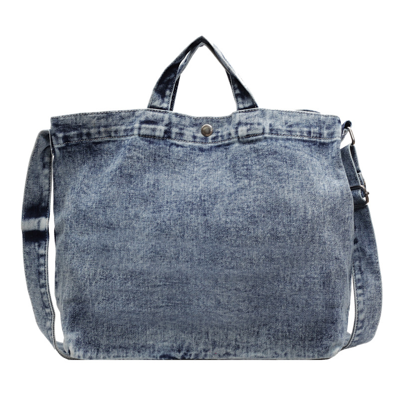 Denim canvas single-shoulder bag, large-capacity shopping bag, niche artistic tote bag, Japanese and Korean casual and versatile handbag for women Item Picture