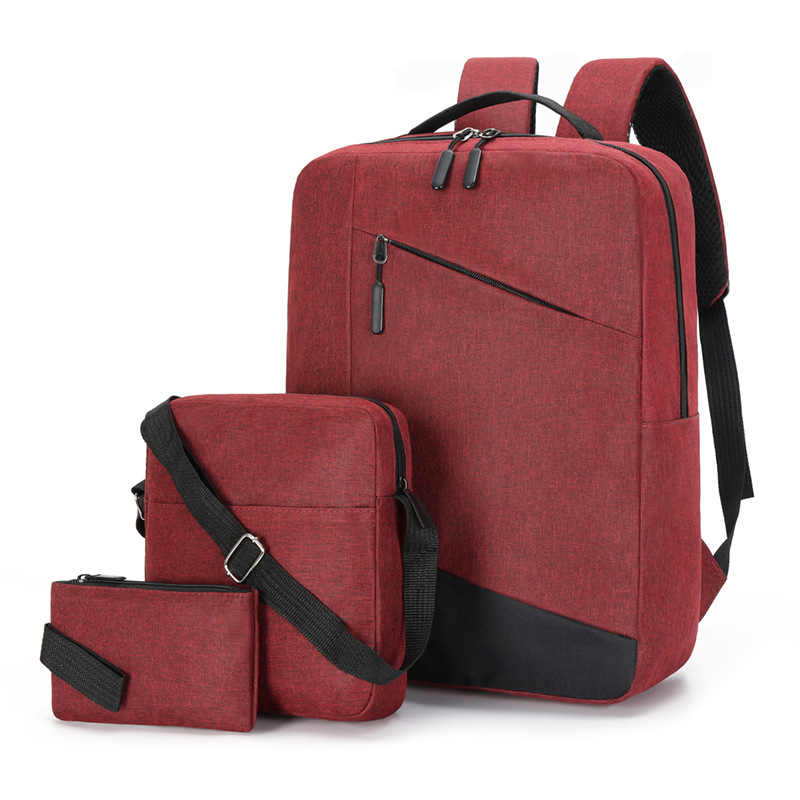 A large-capacity casual men's backpack set of three pieces, a simple business commuting computer backpack, and an Oxford cloth travel crossbody bag Item Picture