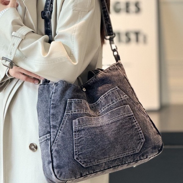Spring new fashionable commuting large-capacity washable denim bag for casual outings, single-shoulder crossbody, versatile and easy to carry Specification drawing