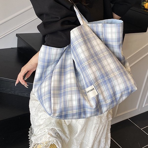 Korean large-capacity underarm bag, women's bag, Spring 2025 new checkered tote bag, student class shoulder bag details Picture